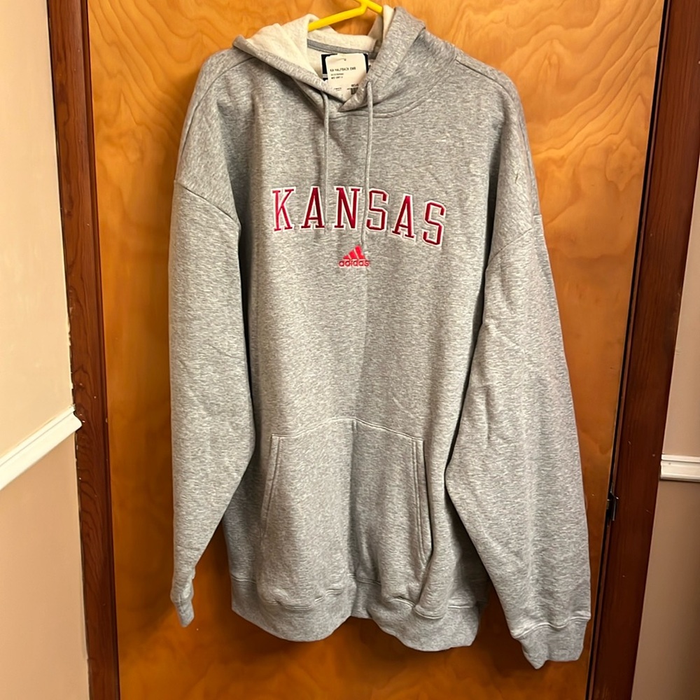 NWT ADIDAS KANSAS NCAA GRAY HOODY SIZE XL